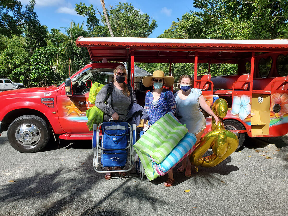 Group with beach toys